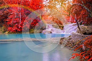 Waterfall in rain forest (Tat Kuang Si Waterfalls at Laos.)