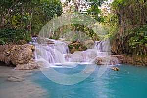 Waterfall in rain forest (Tat Kuang Si Waterfalls at Luang praba