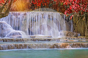 Waterfall in rain forest (Tat Kuang Si Waterfalls at Luang praba