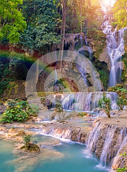 Waterfall in rain forest (Tat Kuang Si Waterfalls at Luang praba photo