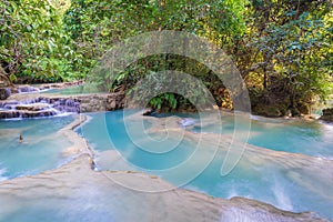 Waterfall in rain forest (Tat Kuang Si Waterfalls at Luang prabang