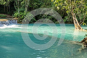 Waterfall in rain forest Tat Kuang Si Waterfalls at Luang prabang, Laos.