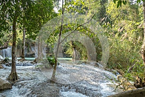 Waterfall in rain forest Tat Kuang Si Waterfalls at Luang prabang, Laos.