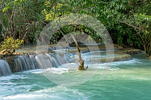 Waterfall in rain forest Tat Kuang Si Waterfalls at Luang prabang, Laos.