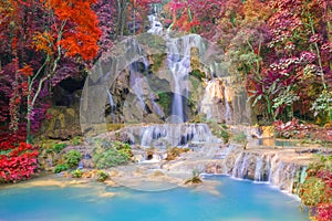 Waterfall in rain forest (Tat Kuang Si Waterfalls at Luang prabang, Laos.)