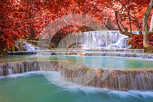 Waterfall in rain forest (Tat Kuang Si Waterfalls photo