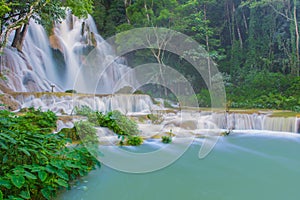 Waterfall in rain forest (Tat Kuang Si Waterfalls at Luang prabang, Laos)