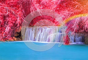 Waterfall in rain forest (Tat Kuang Si Waterfalls at Luang prabang, Laos.)