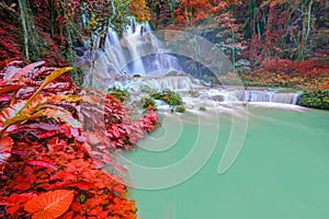 Waterfall in rain forest (Tat Kuang Si Waterfalls at Luang prabang, Laos)