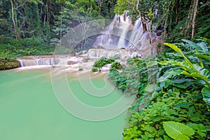 Waterfall in rain forest (Tat Kuang Si Waterfalls at Luang prabang, Laos)