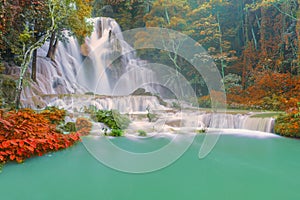 Waterfall in rain forest (Tat Kuang Si Waterfalls at Luang prabang, Laos)