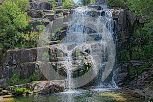 Waterfall in the Rain Forest. Tree fern waterfall tropical rain forest paradise. Fervenza de CasariÃ±os.Fervenza da Freixa photo