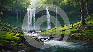 Waterfall in rainforest. Generative AI Video