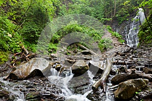 Waterfall in rainy weather