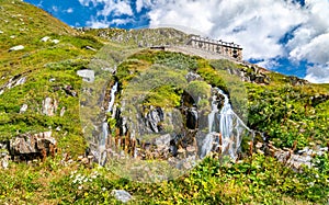 Waterfall at the Rhone Glacier at Furka Pass in Switzerland