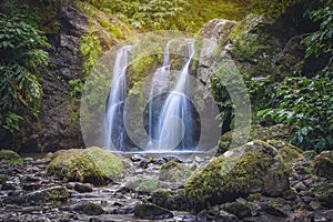 Waterfall at Ribeira dos Caldeiroes, Sao Miguel, Azores, Portugal photo