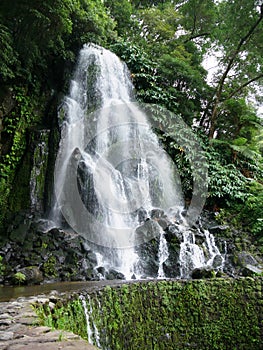 Waterfall of Ribeiro dos Caldeiroes in Achada on the island of Sao Miguel