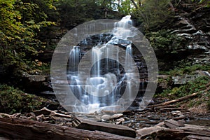 Waterfall at Ricketts Glen State Park in crisp Autumn weather