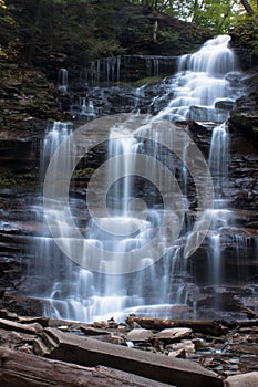 Waterfall at Ricketts Glen State Park in crisp Autumn weather