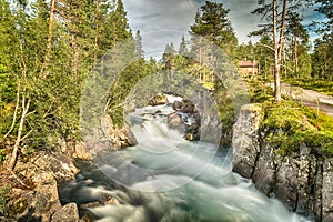 Waterfall and river in Norway