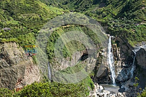 Waterfall road near town Banos, Ecuador photo