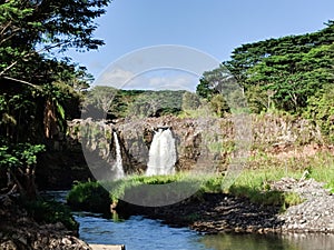 Waterfall on roadside in hawaii