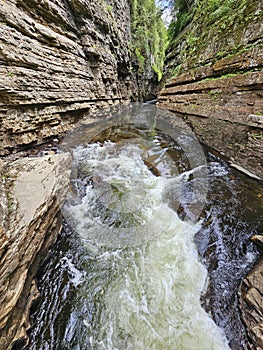 Waterfall between the rocks in Ausable Chasm Canyon