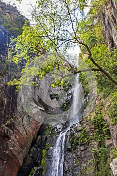 Waterfall among the rocks on a mountainside in the Serra do Cipo photo