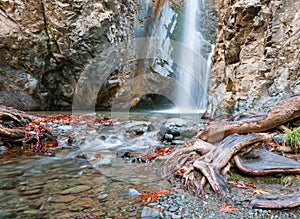 Waterfall at a rocky mountain slobe at Troodos Cyprus.