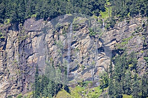 Waterfall in Rohtang valley, Himachal Pradesh, India while travel from Manali city to Rohtang Pass