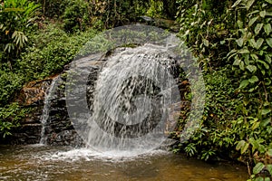 Waterfall run on the rocks in the jungle