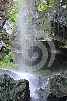 A waterfall is running in a forest in Auvergne (France)