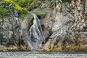 Waterfall in the Russkaya Bay at southwestern part of Avacha Gulf of Pacific ocean