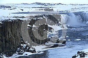 Waterfall Selfoss in Iceland, wintertime