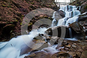 Waterfall Shypit on river Pylypets, Carpathian Mountains in Transcarpathia down Gemba mountain, sightseeing jewel