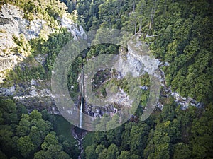 Waterfall Skakavac in Perucica Rainforest in National park Sutjeska, Bosna and Hercegovina