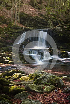 Waterfall Skalni potok in Jeseniky mountains in the Czechia.