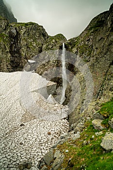 Waterfall with snow in High Tatras, Slovakia