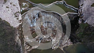 Waterfall in Sofiyivka park in Uman, Ukraine aerial top view