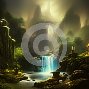 waterfall in some big underground cave