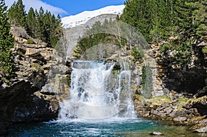 Waterfall in spring in Ordesa Valley, Aragon, Spain