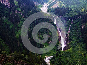 Waterfall Stauber or Wasserfall StÃ¤uber, Brunnibach stream in the Alpine Valley of Maderanertal