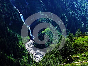 Waterfall Stauber or Wasserfall StÃ¤uber, Brunnibach stream in the Alpine Valley of Maderanertal