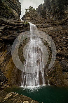 Waterfall on a steep cliff.