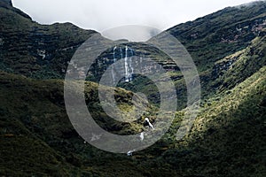 Waterfall with sunshine in the Salado Lagoon at ChitagÃ¡, Colombia