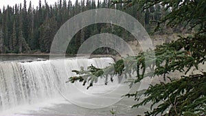 A waterfall surrounded by boreal forest