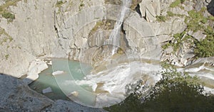 Waterfall in the Swiss Alps. Reuss. Schoellenen Schlucht. Andermatt. Switzerland