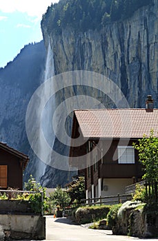 Waterfall in the Swiss village of Lauterbrunnen