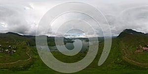 Waterfall among tea estate. Maskeliya, Sri Lanka. 360 panorama VR.