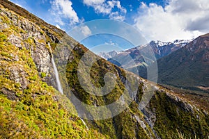 Waterfall in Temple Basin Track, Arthur's Pass, New Zealand